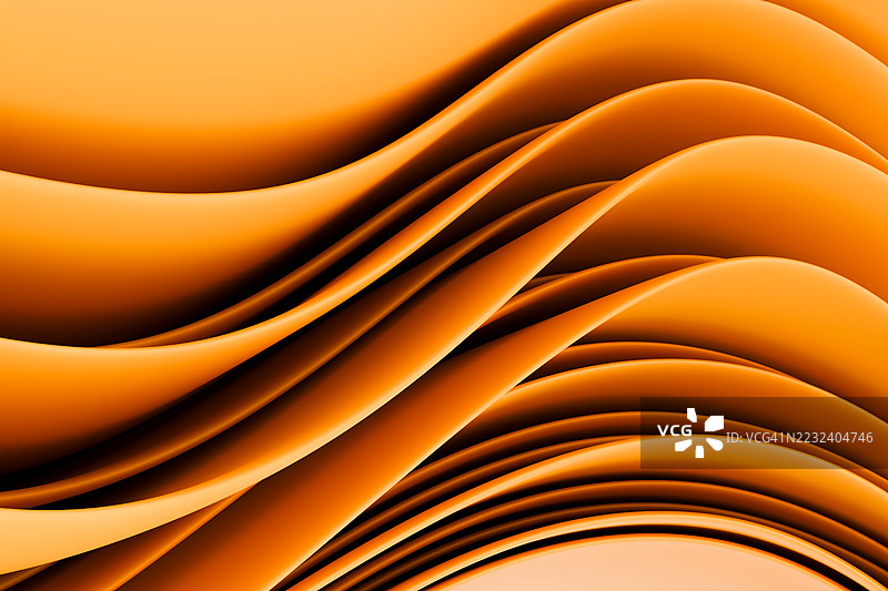 抽象的分层波浪亮黄色和橙色渐变背景。美丽的3D自然图案。设计元素。几何构图。图片素材