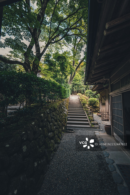京都府的觉兴寺宁静小径，位于日本京都图片素材