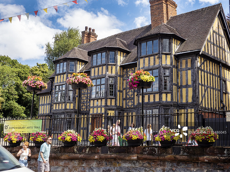 英国什鲁斯伯里，什罗普郡，一座名为“城堡大门”的古老木结构房屋。图片素材