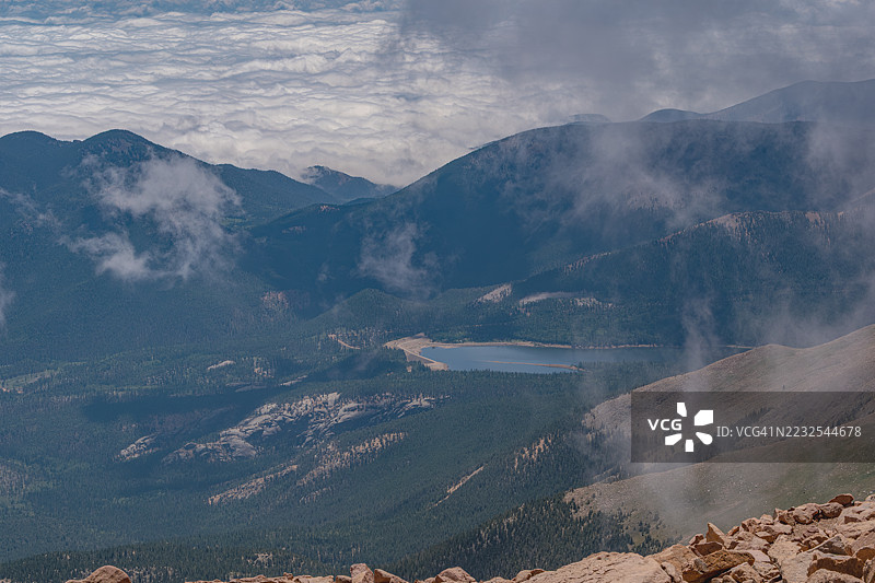 雄伟的山脉风景，云朵与湖泊，曼尼图泉，美国图片素材