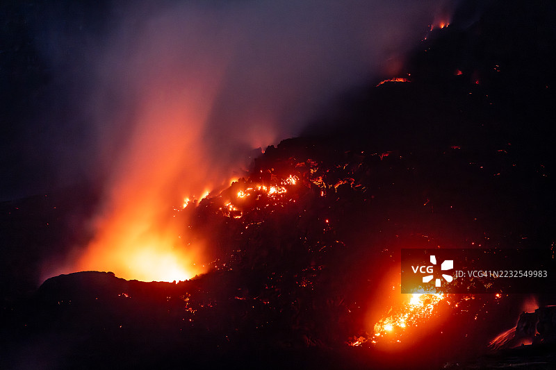 夜间喷发的火山，美国图片素材