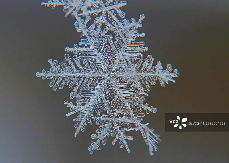 玻璃上单个雪花的特写图片素材