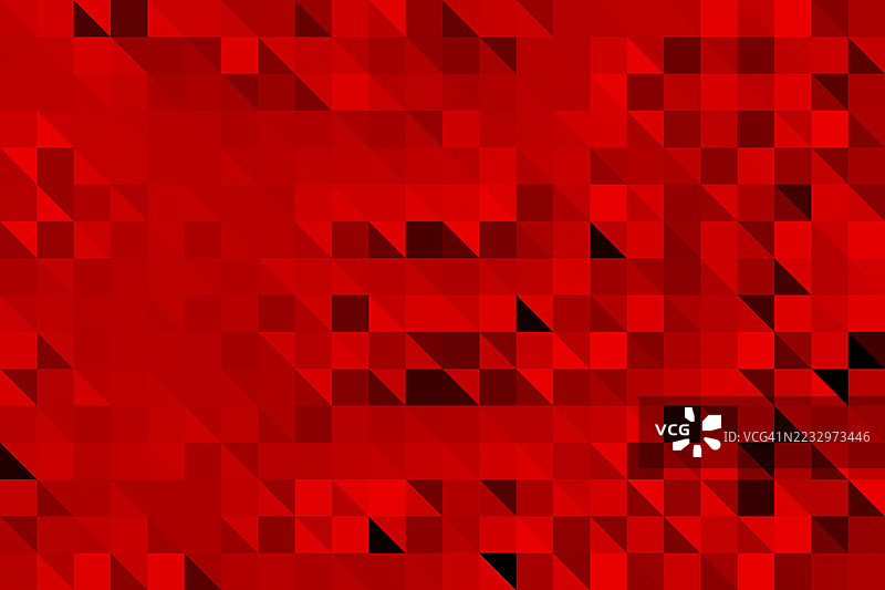 抽象红色几何波浪图案，包含三角形和正方形。由不同色调的小三角形和正方形构成的动态红色抽象背景，形成大胆的现代马赛克效果。图片素材