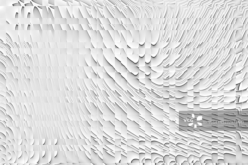 白色抽象图案，带有3D曲线纸层。纹理抽象背景由重叠的曲线白色纸状层组成，营造出流动的立体视觉效果。图片素材