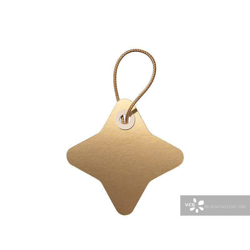 四角星形金价标签，带绳子，白色背景隔离图片素材