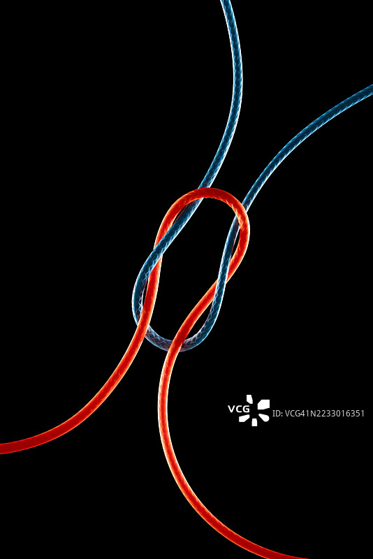 蓝色和红色绳索用海绳结绑在一起图片素材