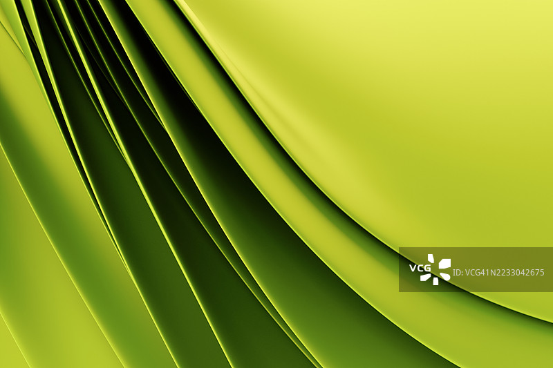 抽象的3D分层背景，带有平滑的绿色和黄色波浪，展现未来科技、流动运动和可持续创新。一个受自然和先进设计启发的现代概念，旨在提供环保解决方案。图片素材