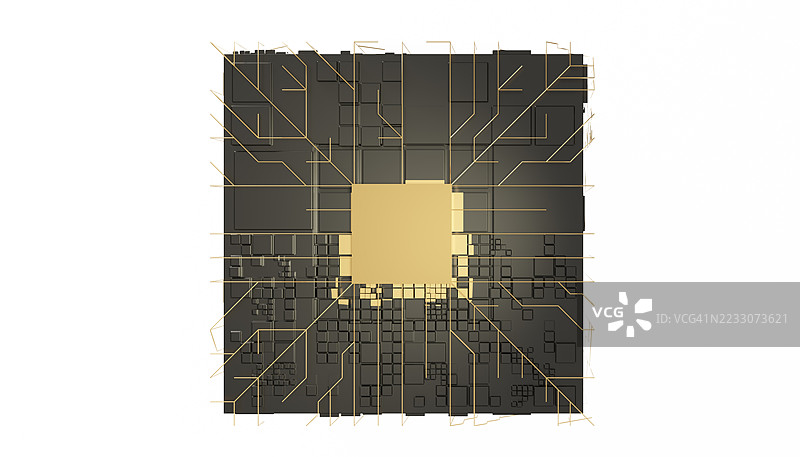 现代计算机处理器，带有金色接触点和组件，背景为白色图片素材