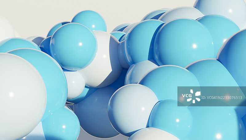 抽象背景，光滑的蓝色和白色球体相互融合图片素材