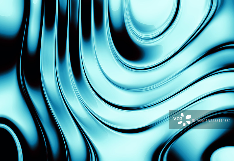 光滑的抽象蓝色液体纹理，带有流动的曲线。金属蓝色表面与流动的波浪线条相结合，形成光滑、未来感的抽象纹理，带有反射高光。图片素材