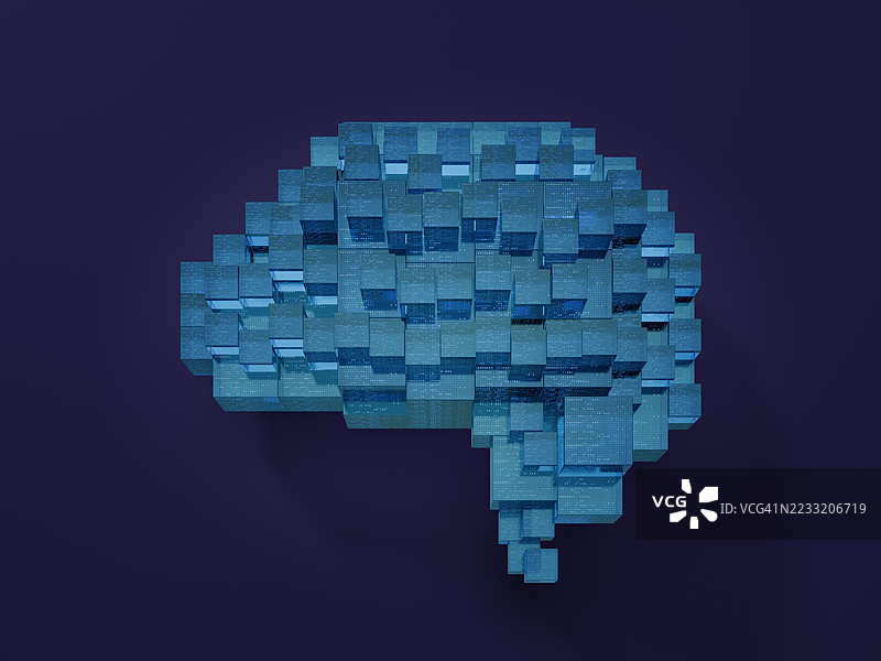 立方体数字大脑，数字生成图像。图片素材