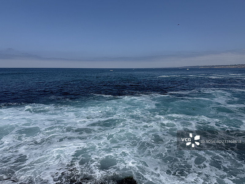 宁静的海浪在晴朗的蓝天下图片素材