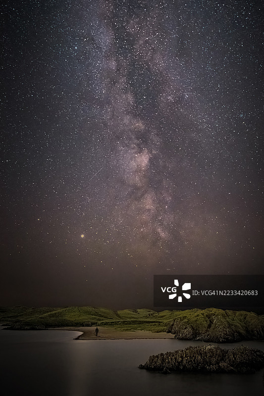 夜晚宁静湖面上的壮丽银河图片素材