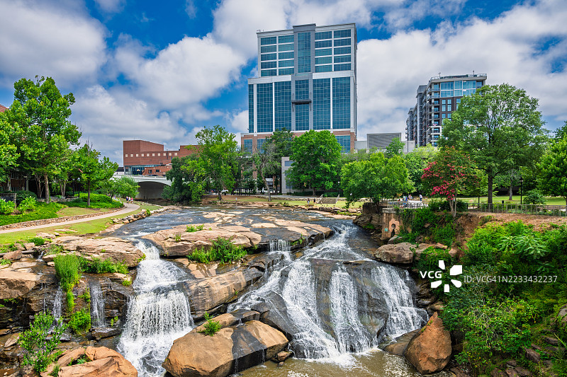 南卡罗来纳州格林维尔 - 桥与瀑布图片素材