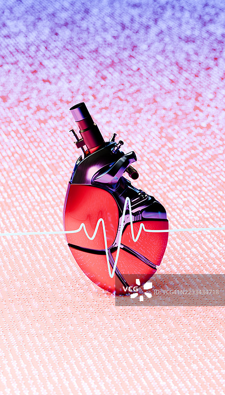 人工金属心脏与数字生命体征图片素材