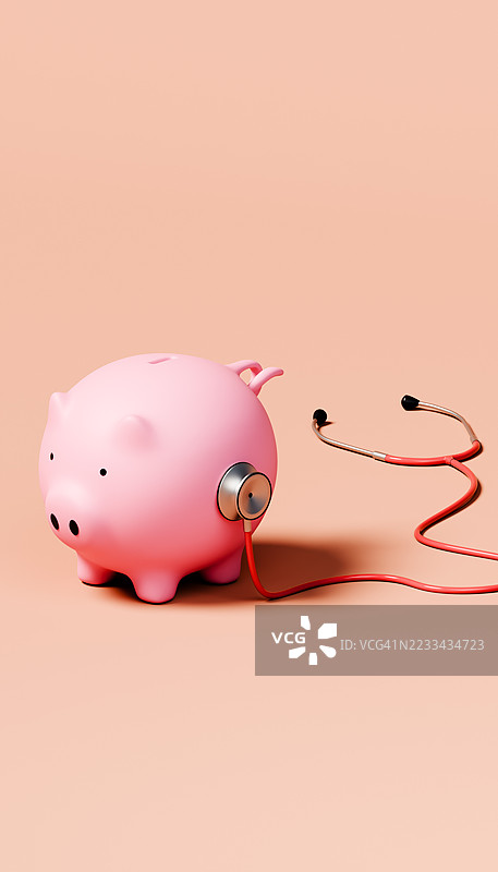 用听诊器检查的储蓄罐，象征财务健康检查图片素材