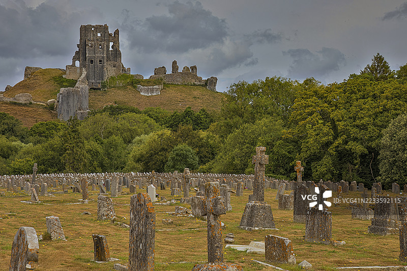 科夫城堡和墓地，德文郡，英国图片素材