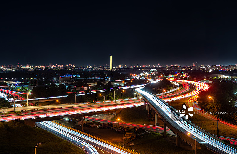 阿灵顿光轨与华盛顿夜景天际线图片素材