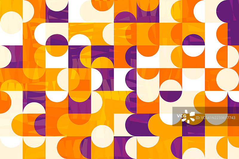 橙色、紫色和黄色背景中的几何复古半球图案图片素材