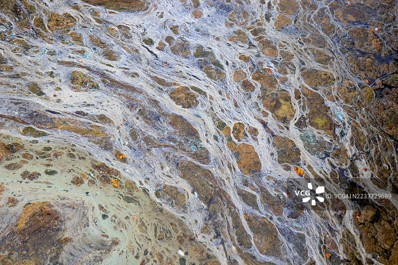 浅水中海泡沫和岩石的抽象视图图片素材