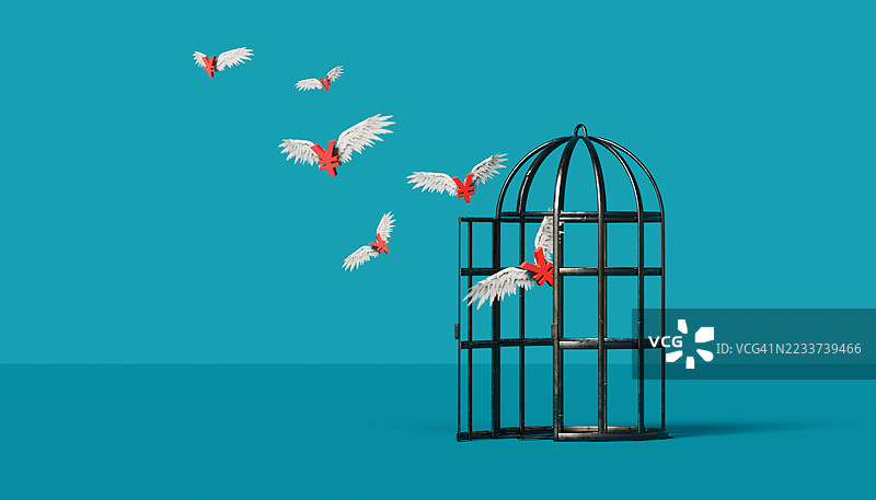 消失的财富红色日元符号逃离牢笼图片素材