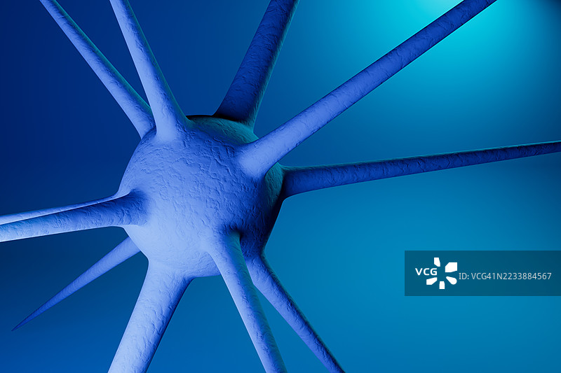 蓝色生物细胞的抽象渲染，带有向外突出的部分图片素材