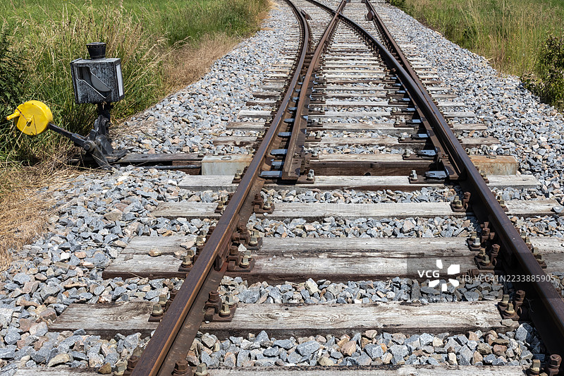 手动杠杆的铁路道岔图片素材