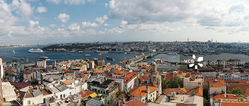 伊斯坦布尔金角湾的宽广全景图片素材