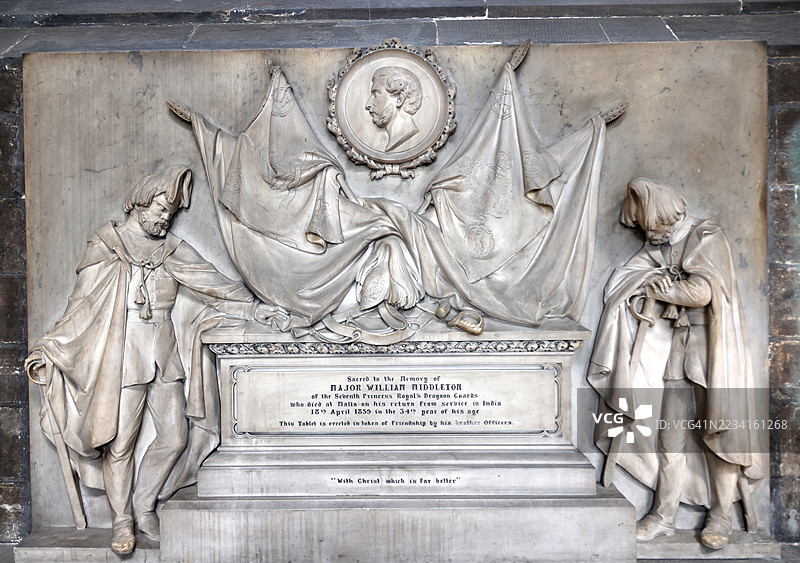 格拉斯哥大教堂内的第七公主皇家龙骑卫队威廉·米德尔顿少校纪念碑，苏格兰格拉斯哥图片素材