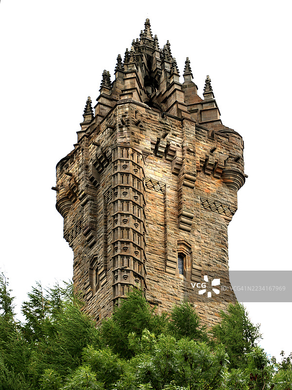 苏格兰斯特灵的国家华莱士纪念碑顶部部分。图片素材