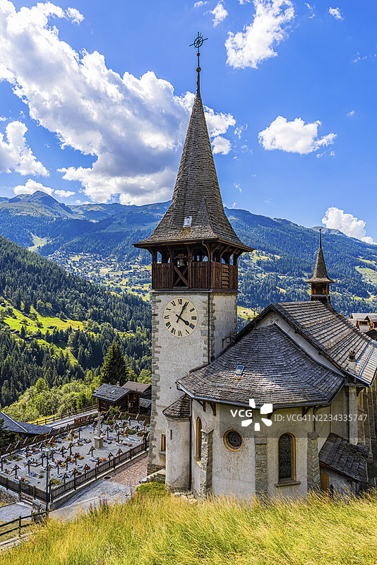 圣安娜教堂，艾耶，安尼维耶谷，瓦莱阿尔卑斯，瓦莱州，瑞士图片素材