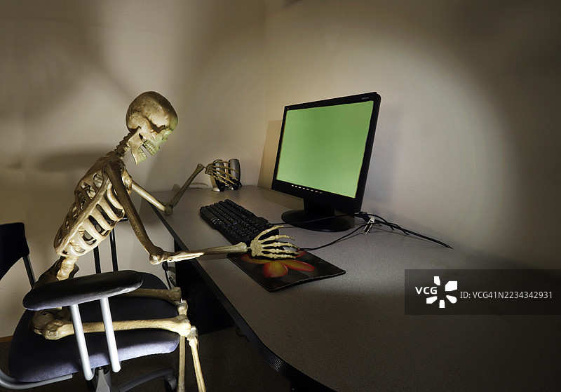 电脑前的骷髅图片素材