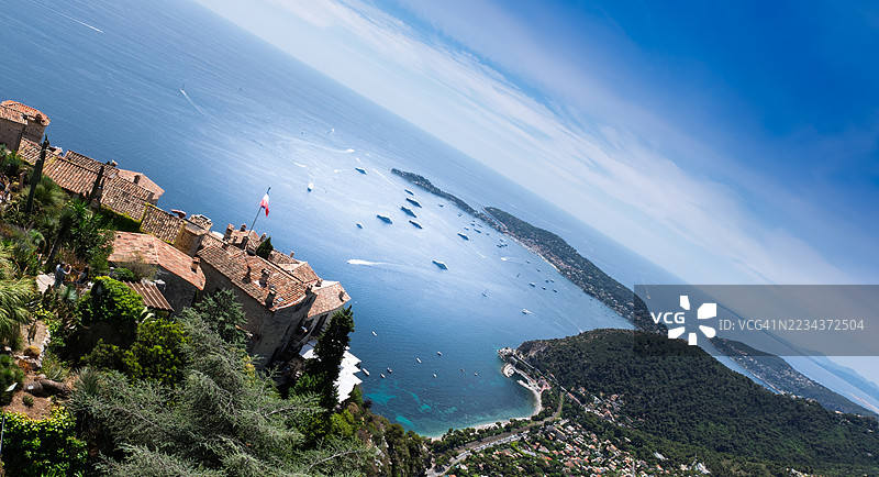 法国埃兹村的法国里维埃拉海岸线美景图片素材