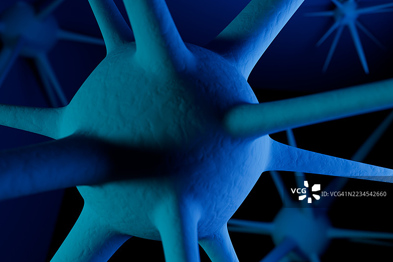 蓝色调的神经结构特写，描绘科学概念图片素材