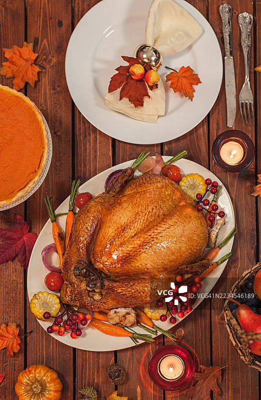 节日的填充火鸡和配菜图片素材