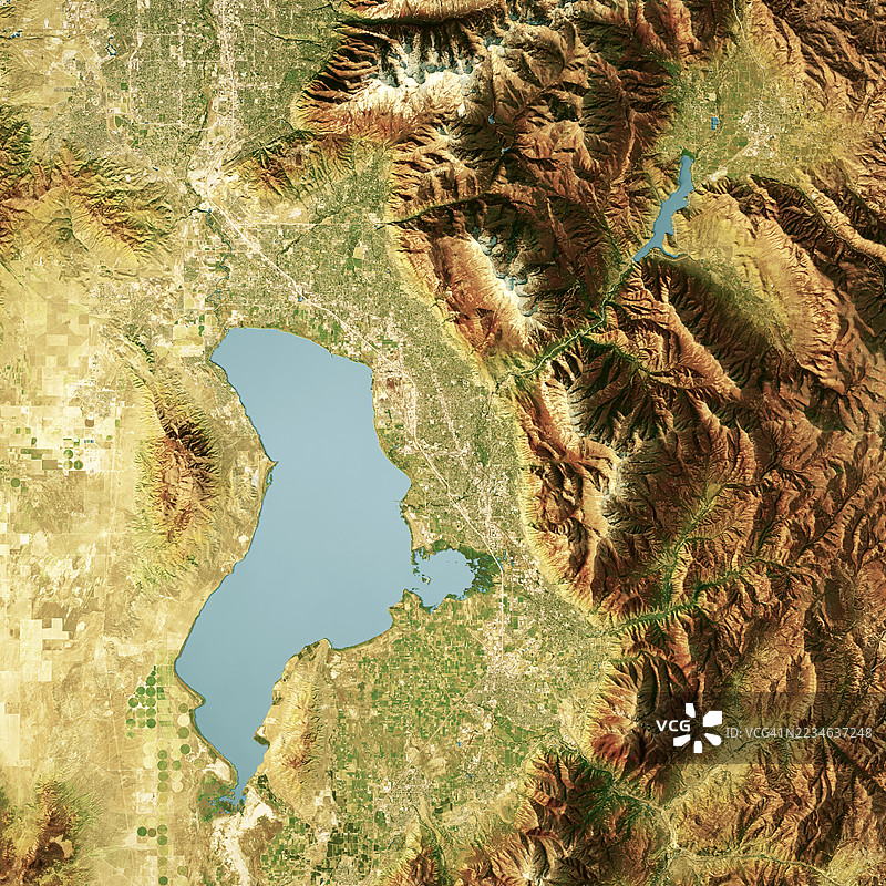 犹他湖普罗沃峡谷卫星地形图3D渲染彩色图图片素材