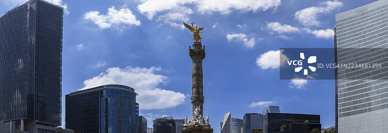 墨西哥城的旅游景点独立天使柱，靠近金融中心和宪法广场。图片素材