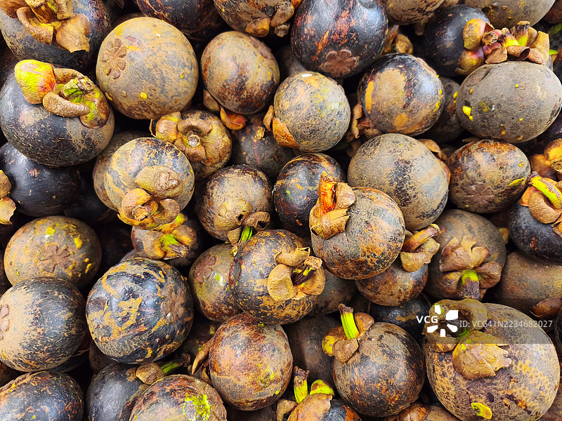 市场摊位上的山竹特写图片素材