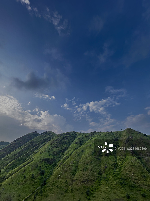 壮丽的绿丘在广阔的蓝天之下图片素材