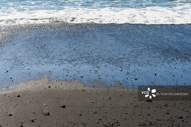 冰岛雷尼斯法拉黑沙滩上的海浪拍打图片素材