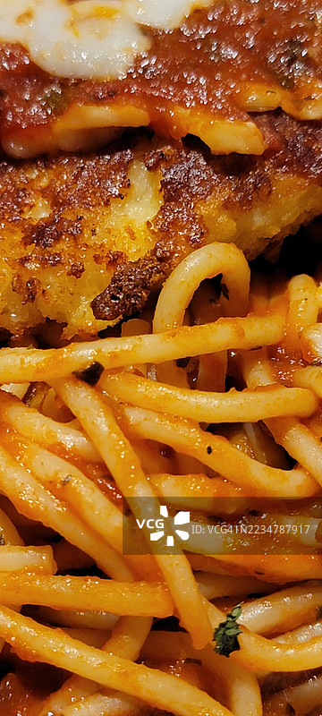 大蒜帕尔马干酪鸡肉条意大利印度风味面条图片素材