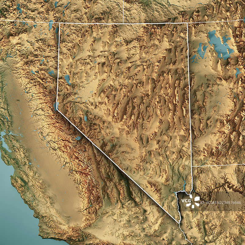 内华达州地形图 3D 渲染 彩色边框图片素材
