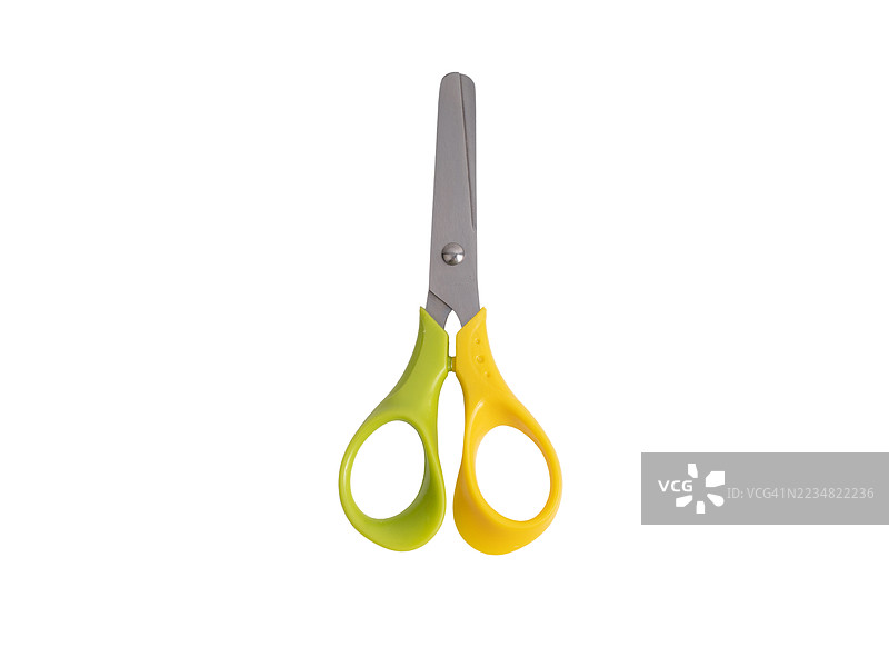 一把带有黄色和绿色手柄的剪刀图片素材