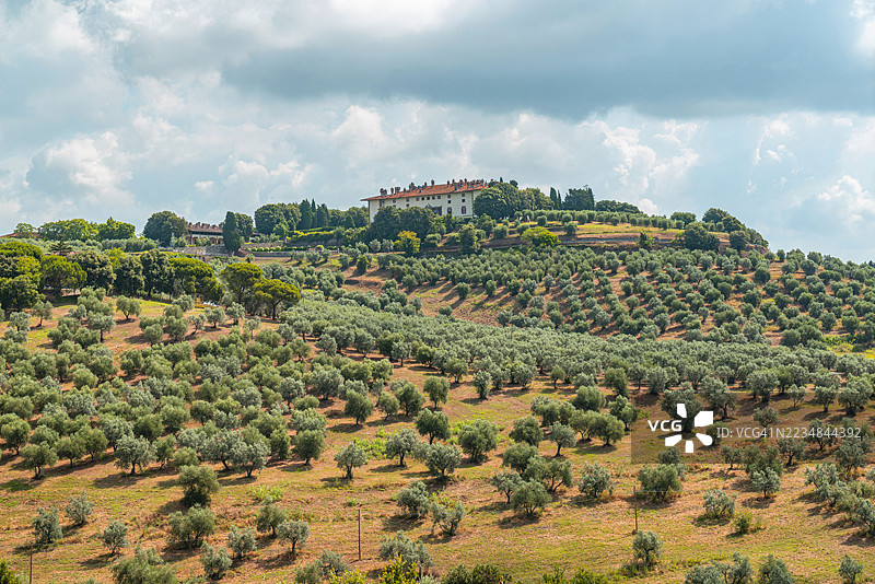 托斯卡纳，阿尔蒂米诺，梅迪奇别墅的无人机空中视图图片素材