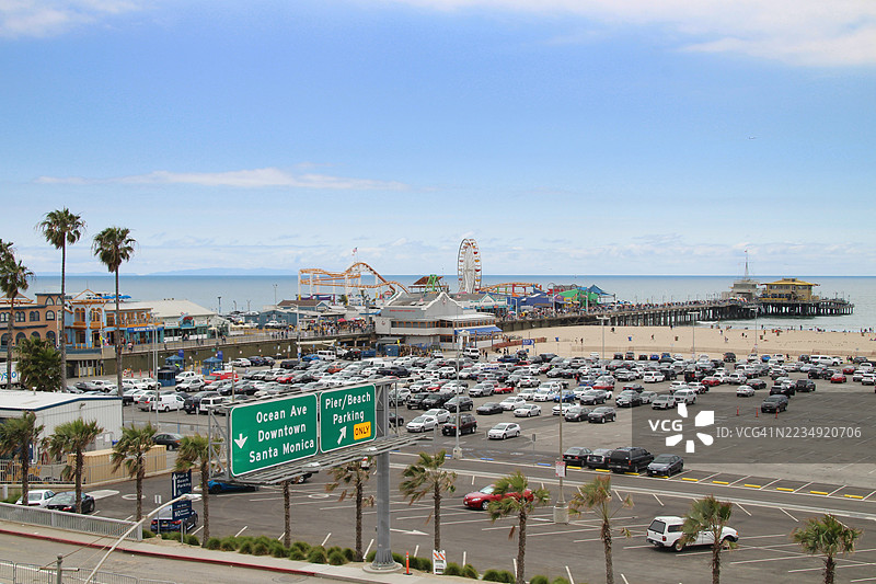 圣莫尼卡码头和太平洋海岸公路景观，圣莫尼卡，洛杉矶图片素材