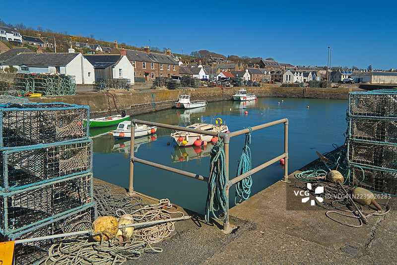 约翰肖文港口，位于阿伯丁以南约30英里，坐落在北海沿岸。约翰肖文，阿伯丁郡，高地地区，苏格兰，英国。图片素材