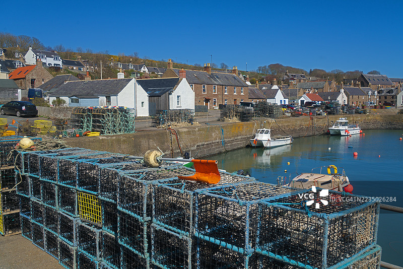 约翰肖文港口，位于阿伯丁以南约30英里，坐落在北海沿岸。约翰肖文，阿伯丁郡，高地地区，苏格兰，英国。图片素材