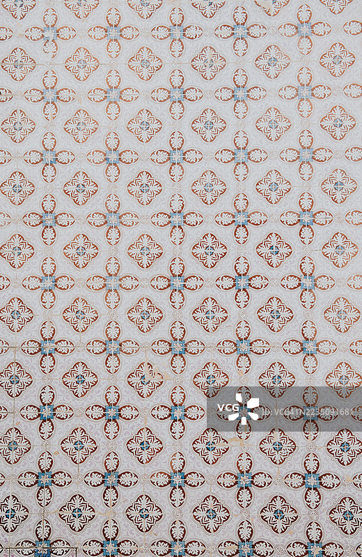 葡萄牙美丽的瓷砖图案特写背景图像 - 以华丽的瓷砖而闻名。图片素材