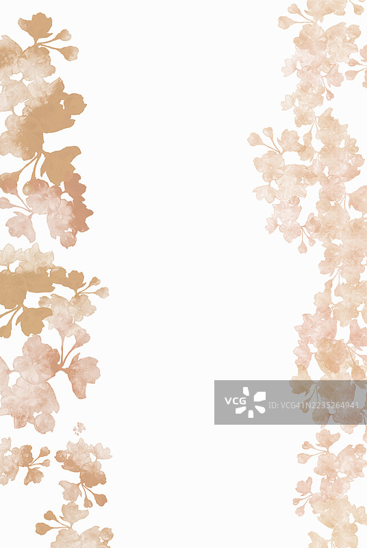 抽象水彩画，花边装饰，棕色花朵和叶子。图片素材