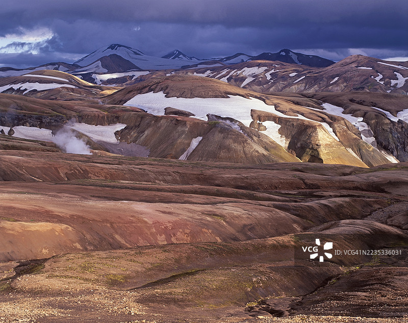 冰岛Fjallabak自然保护区的Hrafntinnusker地区的火山岩山脉图片素材